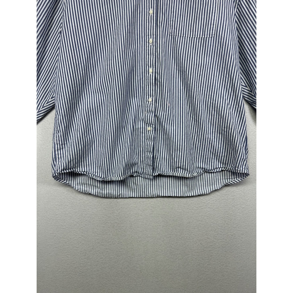 Coastal Preppy Old Navy Women S Blue White Striped Boyfriend Button Down Shirt - Picture 11 of 13